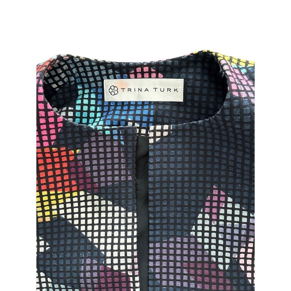 Trina Turk Graphic Mod Jacket Size S Colorful Long Coat Statement Outerwear - Picture 3 of 11